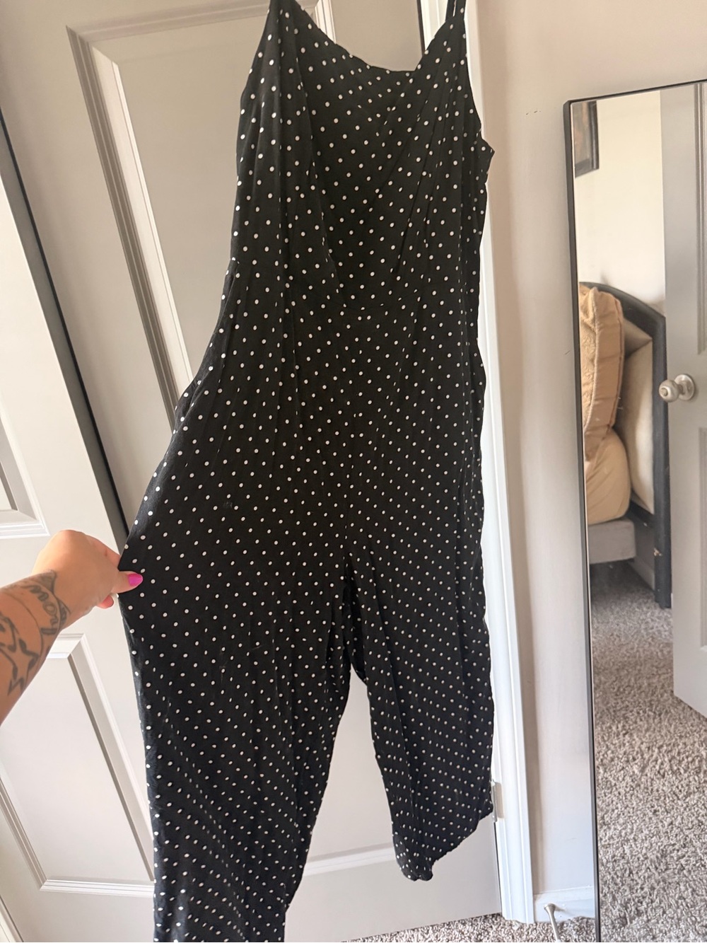 Black Polka Dot Wide-Leg Midi Jumpsuit
